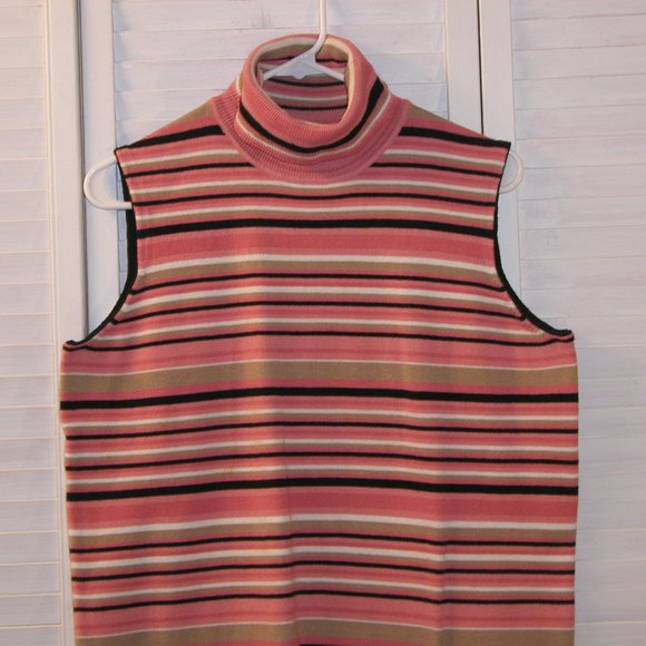 Requirements Sweaters - Sleeveless Sweater Tank Top Requiremets L Knit Turtleneck Striped --Like New